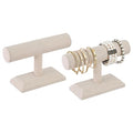 MOOCA 2 Pcs Set Linen Covered Wood Bracelet Holder Stand Jewelry Display Stand Watch Bangle Organizer Display, Nature Linen Color - color: Tan Linen, 2 pieces