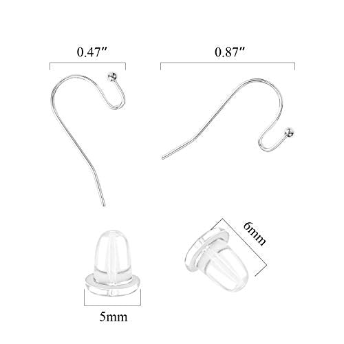 Earring Hooks Silver Plated Hypoallergenic Ear Wires for DIY Jewelry Findings （200PCS Earring Hooks+200 PCS Earring Backs） - color: A-Silver