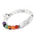 Justinstones Gem Semi Precious Gemstone Love Heart Charm Stretch Beaded Bracelet Unisex - color: White Howlite(7 Chakra)