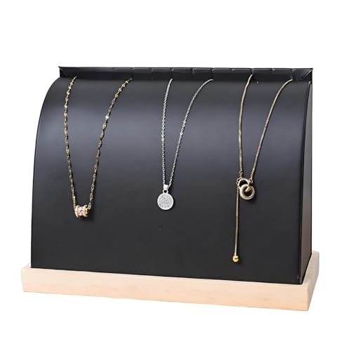 Cambered Necklace Display Stand with Leather Soft Mat Wood Jewelry Organizer Tabletop Display Holder for Necklaces,Choker Pendant (Black) - color: Black