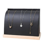 Cambered Necklace Display Stand with Leather Soft Mat Wood Jewelry Organizer Tabletop Display Holder for Necklaces,Choker Pendant (Black) - color: Black