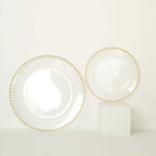 8" Salad Plates - Set of 20 - Plastic Clear Gold Round Disposable Dessert Appetizer Plate Beaded Rim, Ideal for Dinner Party Wedding Bulk Events - color: Clear/Gold, size: 8" Salad Plate, 20 Pack