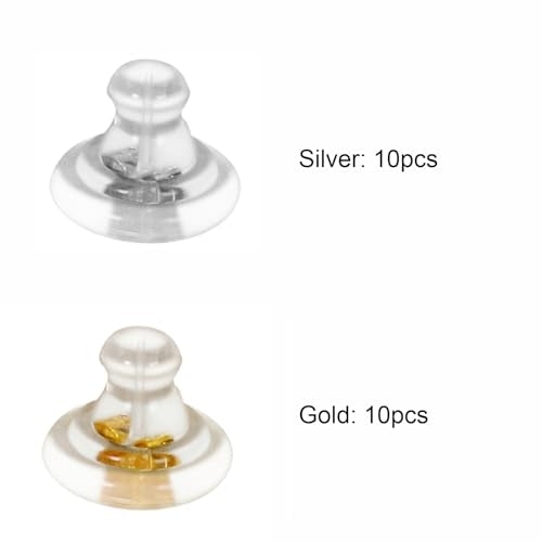 20pcs 14K Gold & Silver Locking Secure Earring Backs for Studs, Hypoallergenic Silicone, No-Irritate Earring Stopper - color: Gold & Silver