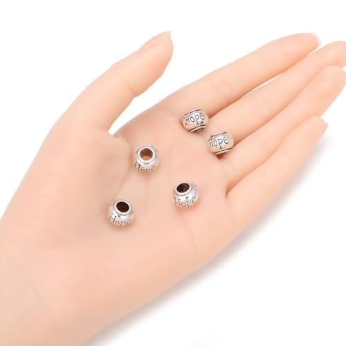 40pcs Hope Beads Large Hole Loose Round Bead (4.5mm Hole) Antique Silver Metal Spacer for DIY Craft Jewelry Making MEC-C7 - size: Hope Round Bead