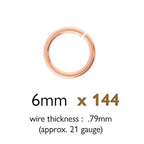 The Beadsmith Open Jump Rings – 6mm, Rose Gold Plated, 20-Gauge Wire Thickness, 144 Pieces – Findings for Making Keychains, Charms, Chain Mail and Body Jewelry - color: Rose Gold, size: 6mm - 18 Gauge