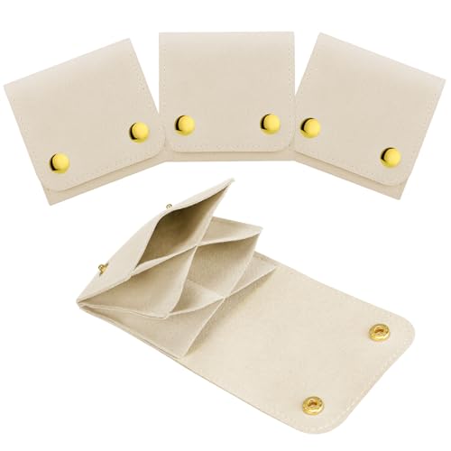 3pcs Small Jewelry Bags Butto Pouches Organizer Cases Gift Bags for Jewelry, 3"x3", Beige - color: Beige