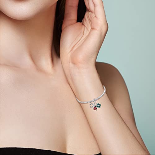 MULA 925 Sterling Silver Charms for Bracelets and Necklaces Lipstick and Bag Dangle Pendants Tower Camera Beads Jewelry Charms for Women - color: Green Four-leaf Clover and Ladybug Charm