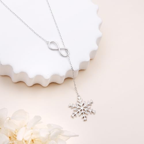 Long Necklace Sterling Silver Larait Bar Y Lariat Long Chain Drop Adjustable Necklace Gift for Her, 30" - style: Long Chain Snowflake Necklace