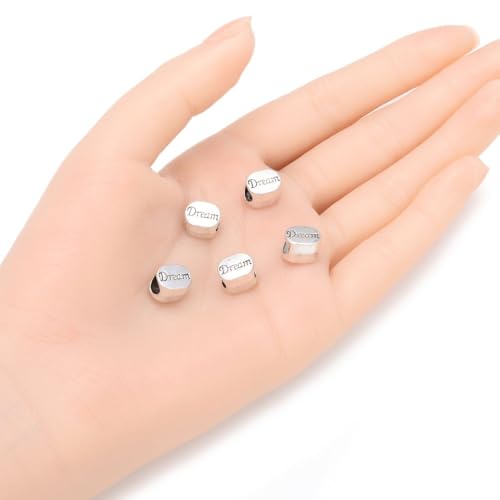 40pcs I Have Dreams Large Hole Loose Beads (4.5mm Hole) Antique Silver Metal Spacer for DIY Craft Jewelry Making MEC-C4 - size: Dream Bead