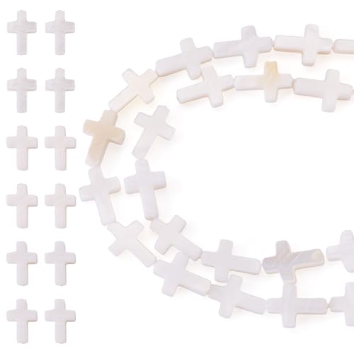 Beadthoven 40pcs Cross Shell Beads Natural Freshwater Shell Rosary Cross Bead Charm Mini Religious Jesus Christian Loose Beads DIY Rosary Necklace Easter Jewelry Making Supplies White 9.5-10x6.5mm - color: Shell cross 10mm