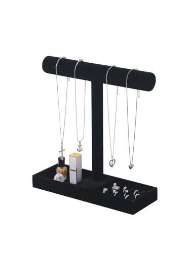 Multi-Use Jewelry Holder Stand, Necklace Bracelet Ring Organizer Stand, Scrunchie Watches Velvet Jewelry Holder Stand With Tray for Women Home Use(Black Color) - color: Black