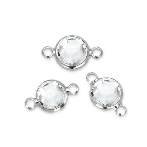 Adabele 10pcs Grade A April Diamond Clear Birthstone Connector Link 6mm (0.24 Inch) Silver Plated Round Austrian Crystal Bead for Jewelry Making CCP1-S4 - color: April - Diamond Clear, size: 6mm - 10pcs