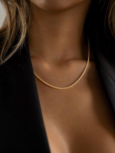 FaithHeart Stainless Steel Chains for Men, Silver/Black/14K Gold Plated Snake/Wheat/Box/Rope/Rolo Chain Necklace 16-30 Inches with Delicate Gift Box - color: 02. Spiga Chain-Gold, size: Length 18 Inches