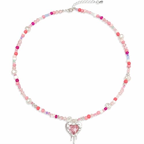 GABOX Handmade Beaded Boho Necklace with Pearl Accents & Heart Pendant, Unique Original Design Artisan Jewelry Choker for Women, Perfect for Travel, Parties and Special Occasions