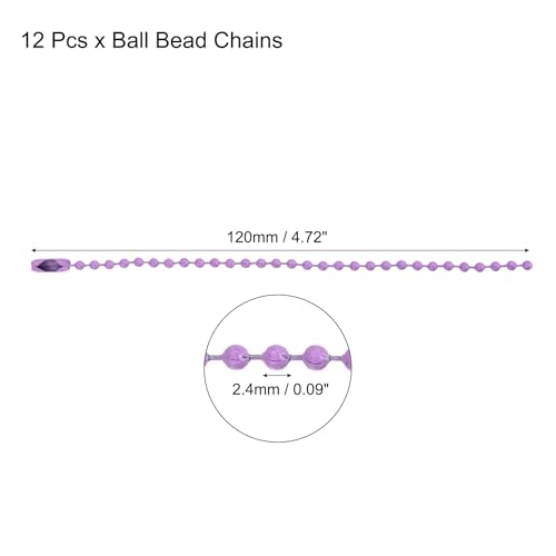 MECCANIXITY Ball Bead Chain Beaded Necklace Chains 5 Inch Adjustable Metal Ball Chains 2.4mm/0.1inch Keychain for Jewelry Making,DIY Craft Projects,Pack of 12(Purple) - color: Purple