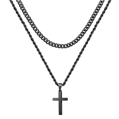 Yooblue Cross Necklace for Men, Gold Black Silver Mens Cross Necklaces Stainless Steel Cross Pendant Necklace Simple Jewelry Gifts Cross Chain Necklaces for Men - color: Black, style: 16in/18in