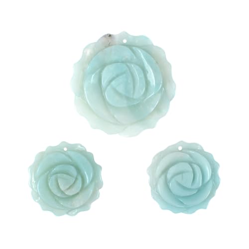Justinstones 3pcs Carved Gemstone Flower Pendant Earrings Beads Set For Jewelry Making DIY 1.3 Inch & 1 Inch - color: Blue Amazonite