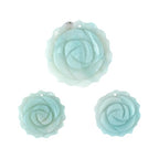 Justinstones 3pcs Carved Gemstone Flower Pendant Earrings Beads Set For Jewelry Making DIY 1.3 Inch & 1 Inch - color: Blue Amazonite