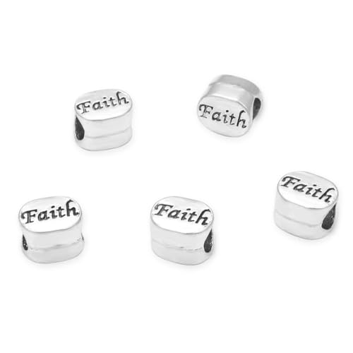 20pcs Faith Beads Large Hole Loose Bead (4.5mm Hole) Antique Silver Metal Spacer for DIY Craft Jewelry Making MEC-C6 - size: Faith Bead