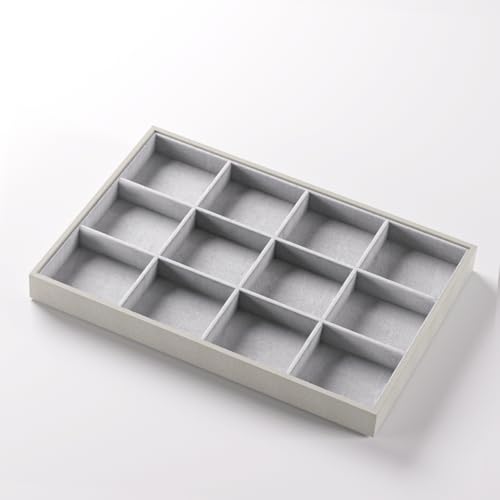 2-Piece Gray leather Stackable Jewelry Organizer Tray Set, Bracelet Ring Earring Holder Box, Necklace Display Stand for Storage and Retail Display (12 Grids) - style: 12 Grids