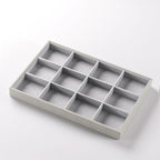 2-Piece Gray leather Stackable Jewelry Organizer Tray Set, Bracelet Ring Earring Holder Box, Necklace Display Stand for Storage and Retail Display (12 Grids) - style: 12 Grids