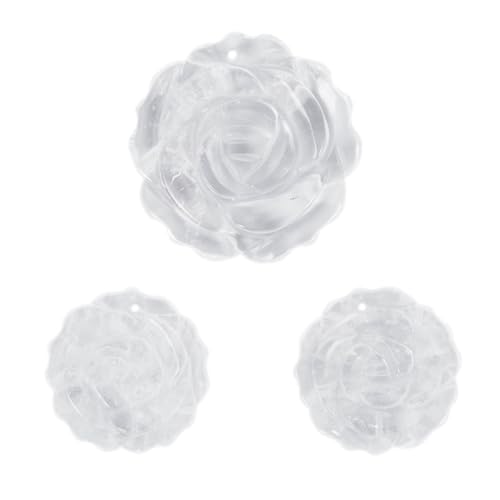 Justinstones 3pcs Carved Gemstone Flower Pendant Earrings Beads Set For Jewelry Making DIY 1.3 Inch & 1 Inch - color: Clear Quartz
