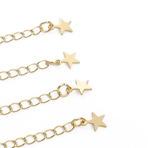 BEADIA 14K Gold Plated Extender Chains 75mm 20pcs Star Extension Tail Chains for Jewelry Making Findings - color: Star