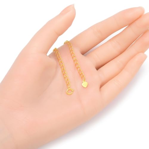 1pc Adabele Real Yellow Gold Plated Sterling Silver Chain Extender Clasp Cute Heart Drop Strong Removable Adjustable 4 inch Extension for Necklace Bracelet Anklet Jewelry Making SS302-4 - color: Gold, size: 4 inch - 1pc
