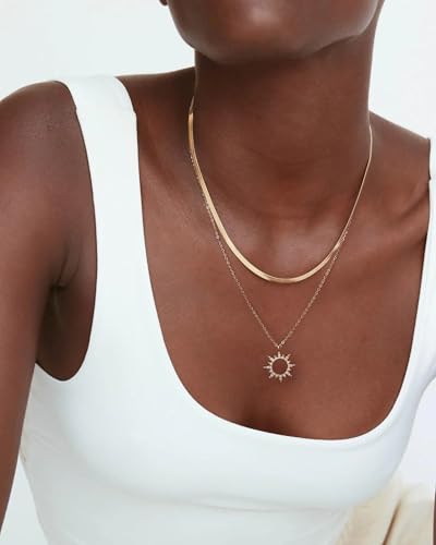 Moodear Gold Necklace for Women Dainty Chunky 14K Gold Plated/Sliver Plated Chain Necklace Cuban Link Paperclip Chain Choker Toggle Clasp Layered Necklace for Women Trendy Fashion Gift - style: Sun pendant chain necklace
