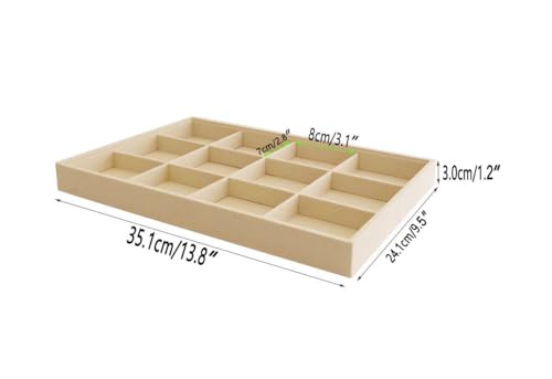 Large Stackable Jewelry Display Tray Case Organizer Premium Velvet Soft Light Beige Home Store Sales Shows (12 Grid) - color: 12 Grid