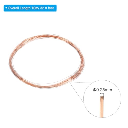 PATIKIL 32.8 Feet Solid Bare Copper Wire 30 Gauge 99.9% Pure Copper Wire 0.25mm Soft Beading Wire Metal Plant Stem Tie for Jewelry Craft (10m) - size: 0.25mmx10m