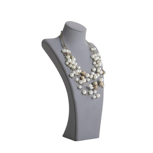 GemeShou Grey necklace storage organizer for sale, Velvet necklace holder stand, jewelry bust display stands, Jewelry Mannequin for Countertop, Showcase【Grey-Large height 12.4 inch】 - color: Grey, size: Large
