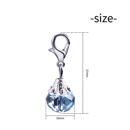 Aylifu Clip on Charms,24 Pieces Crystal Dangle Charms Pendant with Lobster Claw Clasp for Jewellery Making - 12 Colors - color: Silver