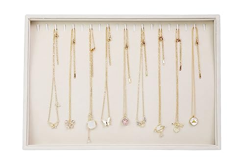 Stratalife Necklace Organizer Stackable Jewelry Organizer 20 Hooks Large Jewelry Tray Velvet Necklaces Holder Bracelet Storage for Women Girls Beige - color: Beige, size: 20