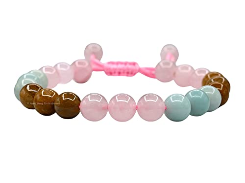 Amazing Gemstone Trauma Manifestation PTSD Bracelet - Rose Quartz Amazonite Yellow Jasper Bracelet Set for Men Women Healing Calming Anxiety Stress Relief Item Gifts(Adjustable) - color: Emotional Trauma