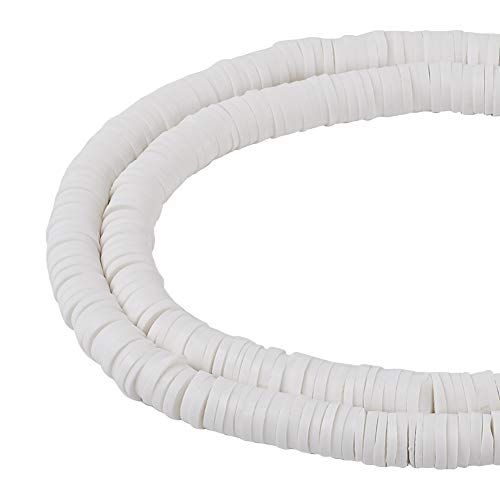 10 Strands 4mm Flat Round Polymer Clay Beads Strands Flat Disc Clay Beads Clay Spacer Bead for DIY Boho Bracelet Necklace Earring Jewelry Making (White) - color: White, 4x1mm