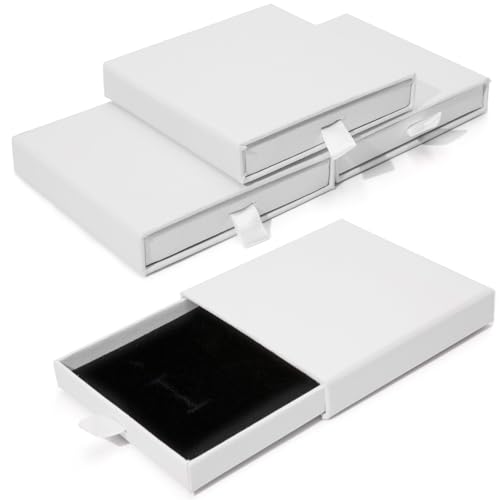 4 Pcs Jewelry Gift Box, 3.5×3.5x0.7Inch Cardboard Jewelry Boxes, Fancy Necklace Bracelet Earring Drawer Organizer Box, Kraft Empty Jewellery Boxes for Necklace Ring Earring Display Box(White) - color: White