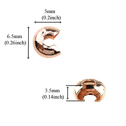 Crimp Bead Knot Covers 5mm Outer Dia Half Round Open Form a Ball Easy to Position Two Sides Keep Flush Close Neatly Evenly Stop Wire Wear No Irritate for Jewelry Craft Rose Gold 100pcs - size: Rose Gold 5mm 100Pcs