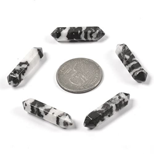 Zebra Jasper 32mm Natural Gemstone Hexagonal Wand Jewelry Making Crystal Pointed Chakra Reiki Healing Beads 2mm Hole Drilled(Pack of 10) - color: Zebra jasper