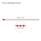 MECCANIXITY Ball Bead Chain Beaded Necklace Chains 5 Inch Adjustable Metal Ball Chains 2.4mm/0.1inch Keychain for Jewelry Making,DIY Craft Projects,Pack of 12(Red) - color: Red
