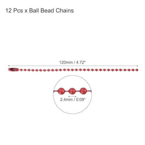 MECCANIXITY Ball Bead Chain Beaded Necklace Chains 5 Inch Adjustable Metal Ball Chains 2.4mm/0.1inch Keychain for Jewelry Making,DIY Craft Projects,Pack of 12(Red) - color: Red