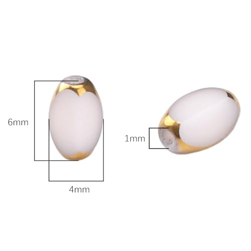 Glass Rice Beads White 4x6mm 50pcs Faceted Oval Golden Edge Crystal Loose Beads for DIY Craft Jewelry Making - color: White