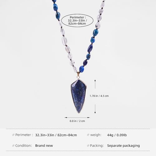 Long Necklaces for Women Boho, Oval Waterdrop Turquoise Pendant, Natural Stone Beaded, Handmade,Vintage & Elegance, Boho Fashion Charm Beaded Necklace for Women - style: C-Lapis Lazuli Pendant