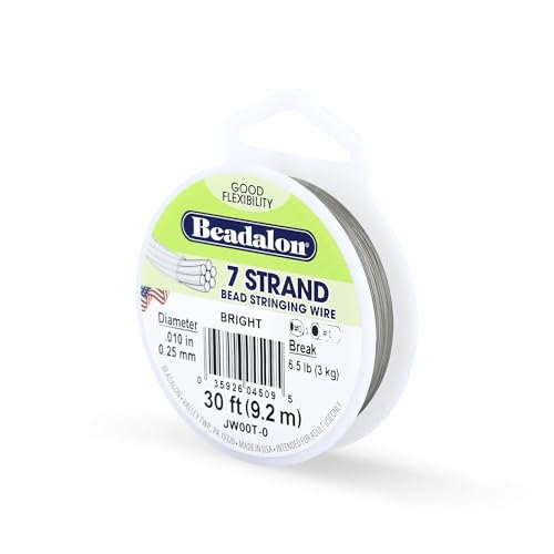 Beadalon 7 Strand Stainless Steel Bead Stringing Wire, 0.010 in / 0.25 mm, Bright, 30 ft / 9.2 m - color: Bright, style: .010 in / 0.25 mm , 30 ft / 9.2 m