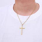Fiusem Easter Basket Stuffers Cross Necklace for Men and Women, 14K Gold Plated Mens Cross Necklaces with 3.5mm Cuban Chain, Stainless Steel Pendant Chain 16-24 Inches - size: 24 Inches, style: Big gold cross:2.1"*1.2"