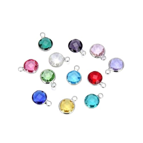 Adabele 5 sets Grade A Mixed Birthstone Charm 8mm Crystal Pendant Drop Bead Sterling Silver Plated (60pcs) For DIY Craft Jewelry Making CCP21 - color: Silver, size: 8mm (0.31") - 60pcs