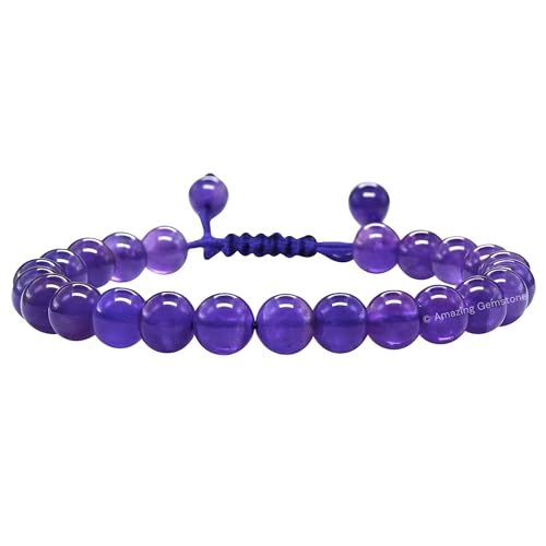 Amazing Gemstone Amethyst Bracelet for Women Men's Gifts - Protection Healing Crystal Bracelet - 8mm Gemstone Beaded Adjustable Bracelet Pulseras Para Hombres Mujer Stocking Stuffers - color: Amethyst