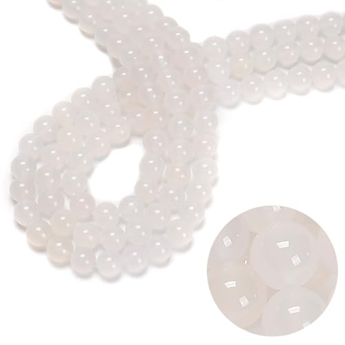 65Pcs 6mm White Agate Natural Faceted Round Loose Real Stone Beads Gemstone Genuine for DIY Hand Made Craft Jewelry Bracelet Earring Necklace String Making Energy Healing Power - color: White Agate, size: 6mm