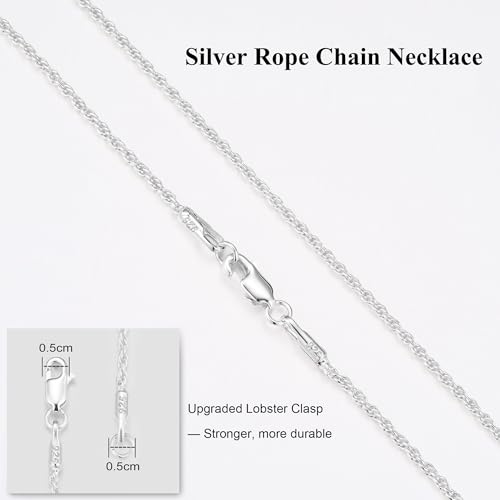 IEFWELL S925 Sterling Silver Chain Necklace for Women - 1.5mm Sterling Silver Twisted Rope Chains, Hypoallergenic Soft Sturdy Necklace 16 18 20 22 24 26 Inches Jewelry Gifts for Women Men - size: 16 Inch