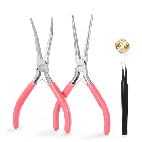 2 PCS Mini Needle Nose Pliers Set, 6 Inch Pink Jewelry Plier Kit with Jump Ring and Tweezer, Pink Tool Set for Women Jewelry Making, Repair and Crafts - size: 2 PCS